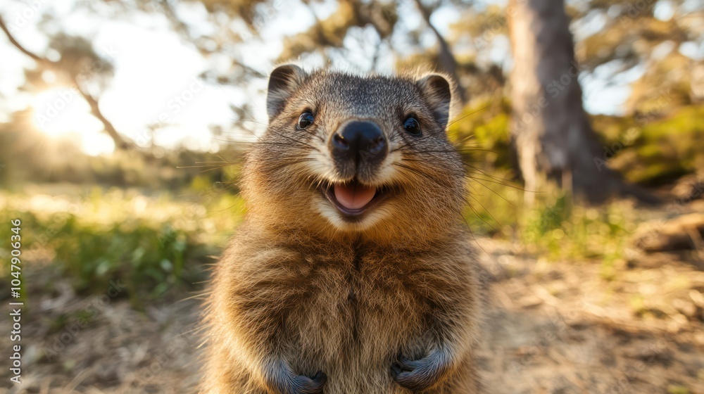 Naklejka premium Quokka Smiling in Its Natural Habitat
