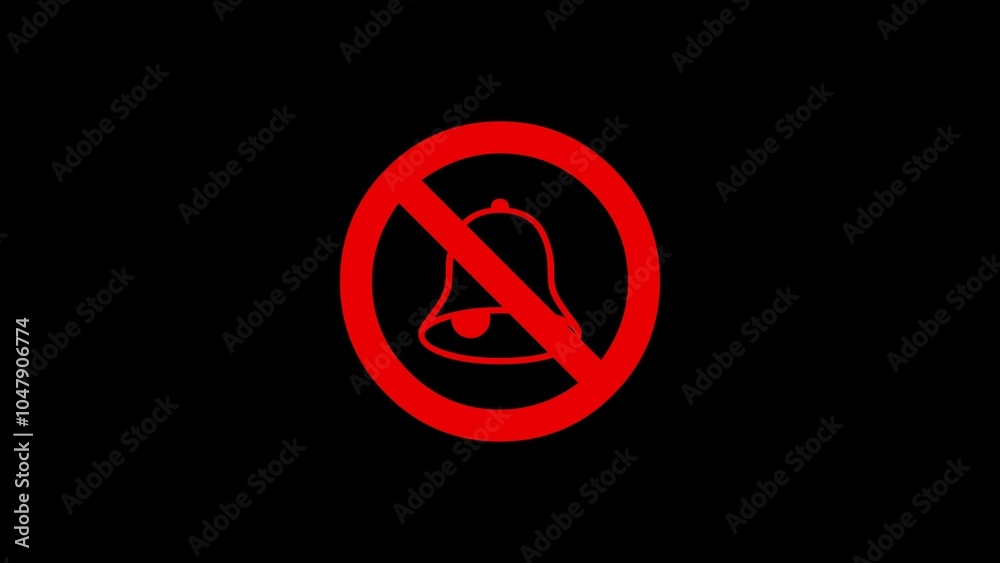 No sound bell icon. Bell icon warning animation. Stop bell icon on black background. signage and bell silhouette No sound bell icon. Bell icon warning animation. Stop bell icon on black background. signage and bell silhouette