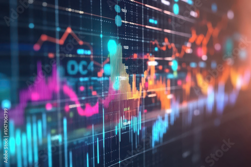 Abstract digital representation of financial data with colorful charts and graphs.