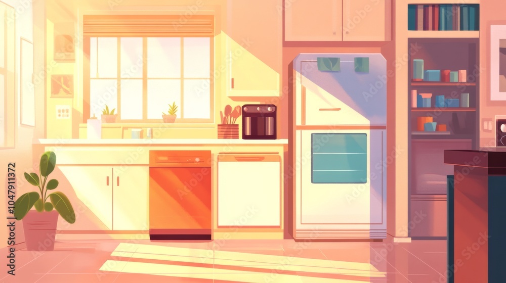 Fototapeta premium Contemporary Kitchen with Soft Lighting and Bright Colors