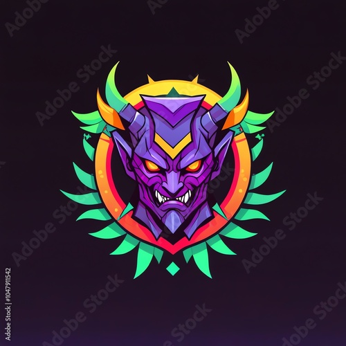 Demon Head Illustration with Neon Colors