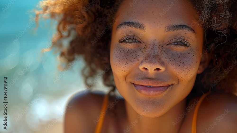 Close-Up Portrait of a Woman with Freckles Smiling Close-Up Portrait of a Woman with Freckles Smiling