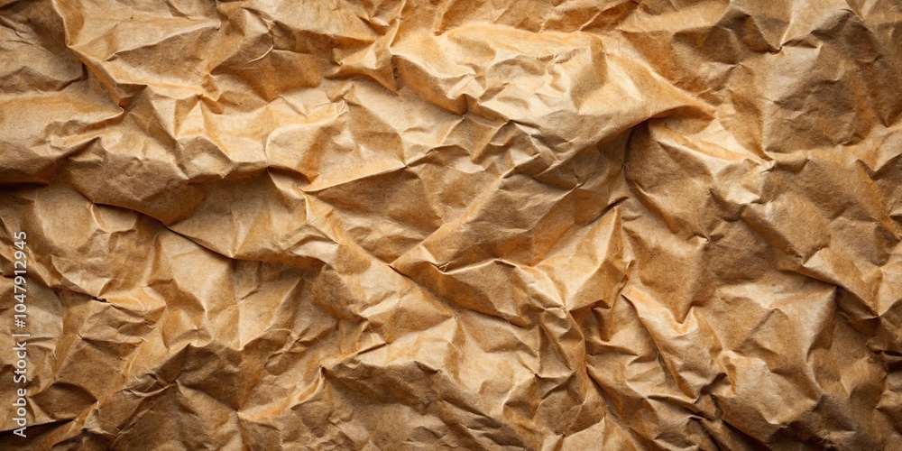 A Close-Up View of a Brown Wrinkled Paper Surface Exhibiting a Textural Landscape of Folding and Creases A Close-Up View of a Brown Wrinkled Paper Surface Exhibiting a Textural Landscape of Folding and Creases