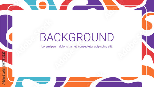 Modern Abstract Background Template with Geometric Frame Border, Purple Orange Red Turquoise Pattern, Corporate Business Presentation Design, Social Media Banner Template, Minimalist Text Space