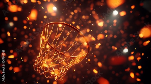 Basketball Hoop with Golden Glow and Sparks.