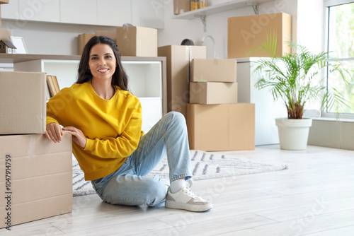 Beautiful woman with boxes ...