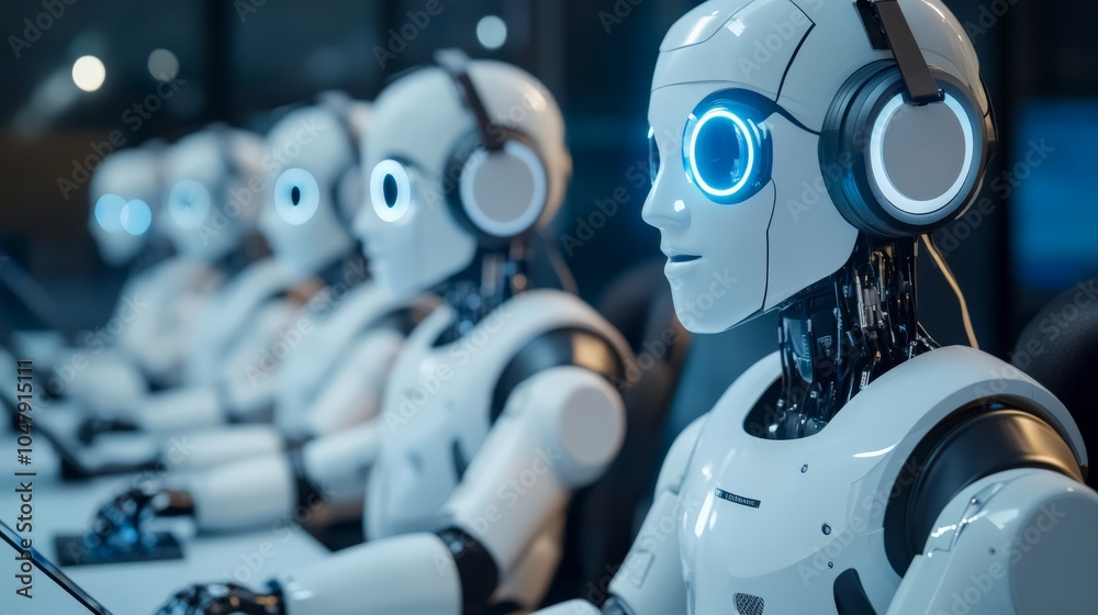 Fototapeta premium AI Robots Analyzing Facial Expressions in Customer Service