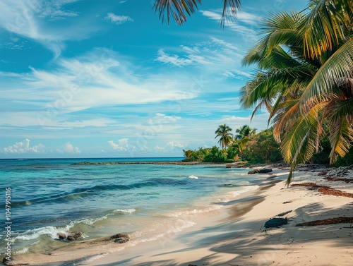 Tropical Beach Paradise: Palm Trees, Crystal Clear Water, and White Sand