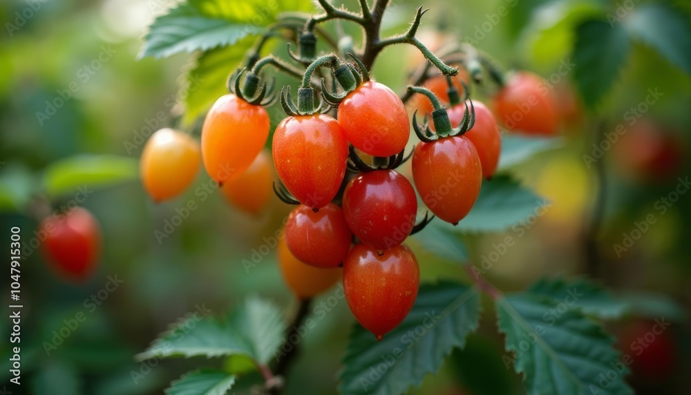 Vibrant red berries hanging from a tree ready for harvest Vibrant red berries hanging from a tree ready for harvest