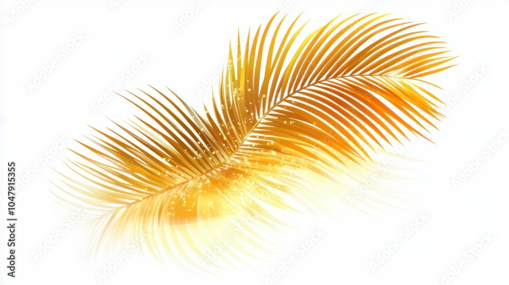 Vibrant abstract summer design featuring floating palm leaves and golden sunlight, isolated on white Vibrant abstract summer design featuring floating palm leaves and golden sunlight, isolated on white