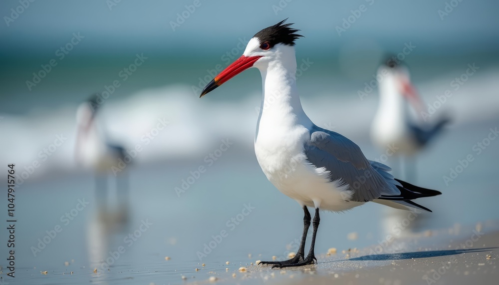Obraz premium A serene beach scene with a striking bird