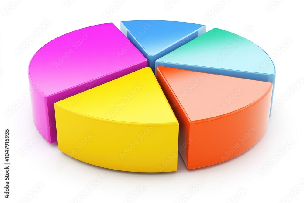 Obraz premium 3D pie chart divided into five colorful sections.