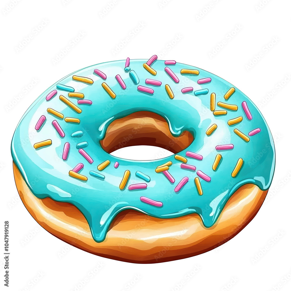 Colorful donut with blue icing and sprinkles on a white isolate background. isolated on transparent background.