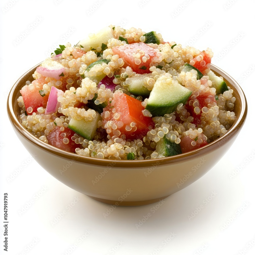 A bowl of quinoa salad with vegetables, fresh and colorful. A bowl of quinoa salad with vegetables, fresh and colorful.