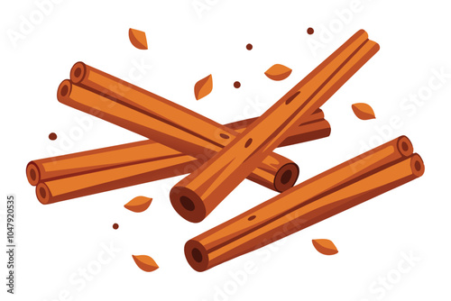 Falling Cinnamon Sticks Isolated on White Background Dynamic Spice Display in Motion.