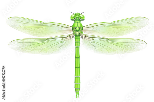 Green dragonfly illustration with transparent wings on a white isolate background. isolated on transparent background. photo