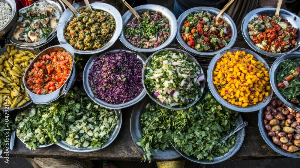 Vibrant Dishes Displayed at a Colorful Festival Vibrant Dishes Displayed at a Colorful Festival