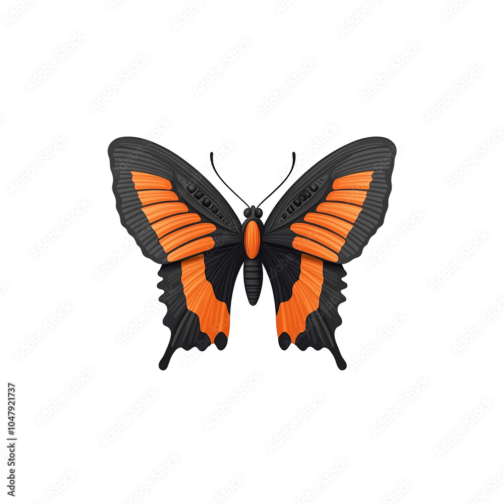 Fototapeta premium Vibrant butterfly with black and orange wings, white isolated background. isolated on transparent background.