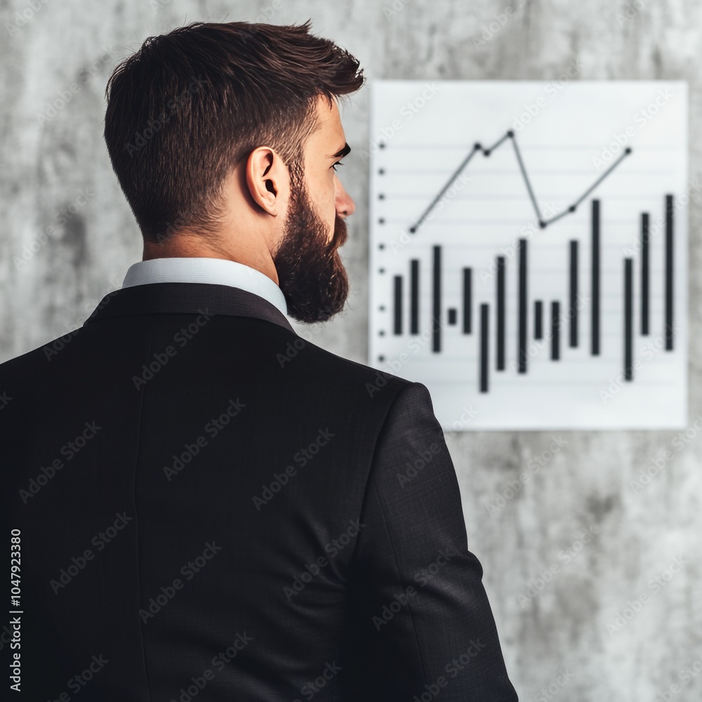 A businessman analyzing a financial chart on a wall. A businessman analyzing a financial chart on a wall.