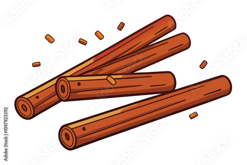 Falling Cinnamon Sticks Isolated on White Background Dynamic Spice Display in Motion.