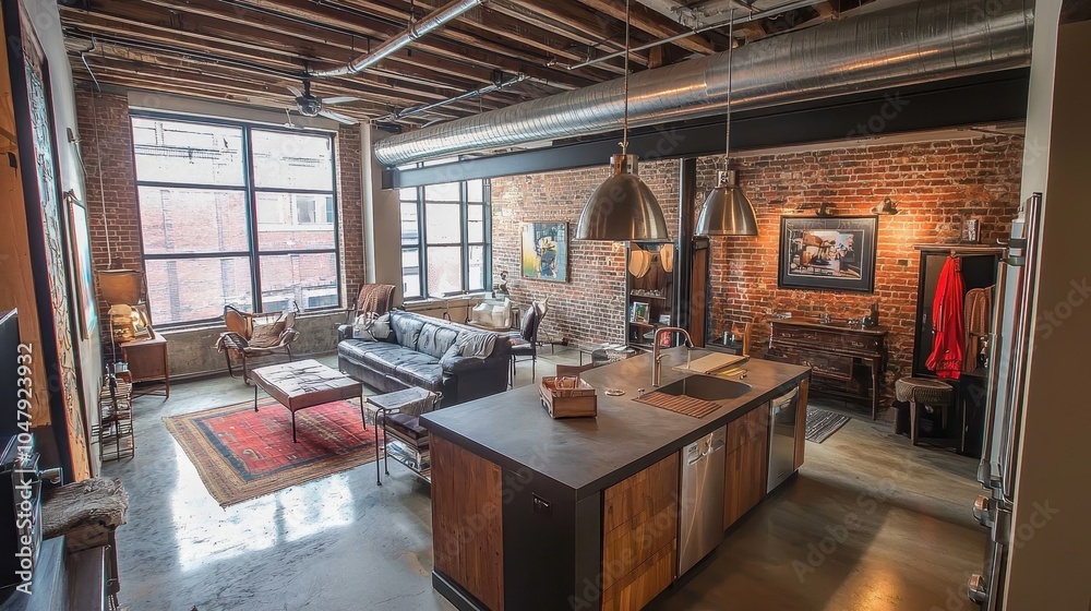 Modern Loft Apartment with Exposed Brick and Open Space Modern Loft Apartment with Exposed Brick and Open Space