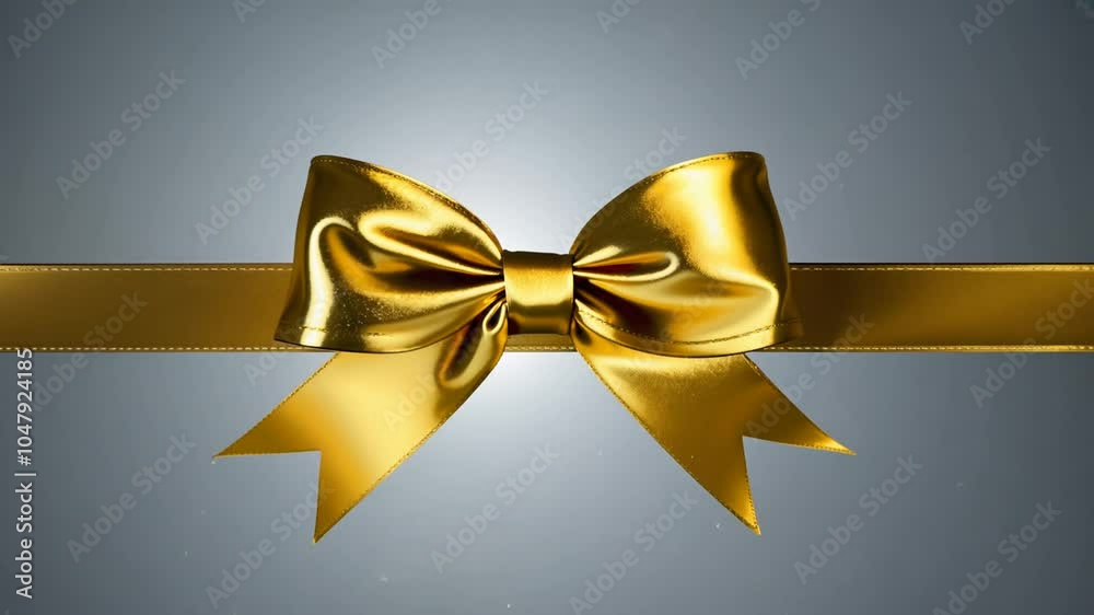 grey background gold bow attaching ribbon gift black silk decoration tie necktie celebration christmas fashion elegance knot satin holiday accessory party clothing object birthday isolated wrapping p