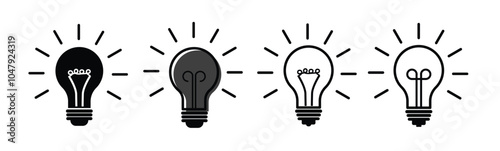 Linear Glowing light bulb on white background. Idea symbol. Electric lamp, light, innovation, solution, creative thinking, electricity.