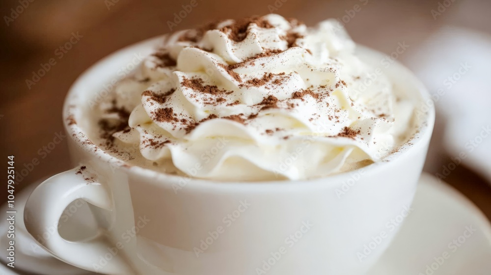 Delicious Coffee with Whipped Cream and Cocoa Powder Delicious Coffee with Whipped Cream and Cocoa Powder