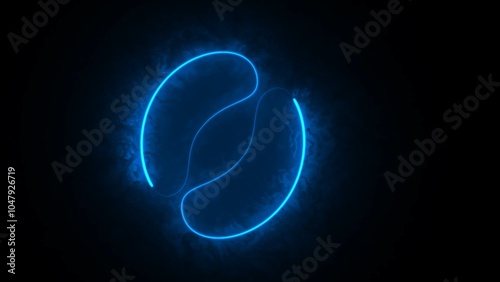 On a black background, a glowing neon line seed icon is isolated.