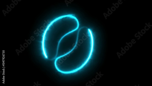 On a black background, a glowing neon line seed icon is isolated.
