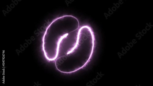 On a black background, a glowing neon line seed icon is isolated.