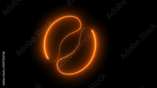 On a black background, a glowing neon line seed icon is isolated.