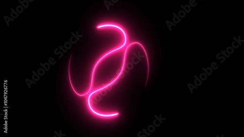 On a black background, a glowing neon line seed icon is isolated.