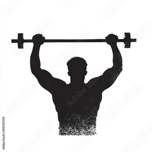 Silhouette of a muscular person lifting a barbell overhead.