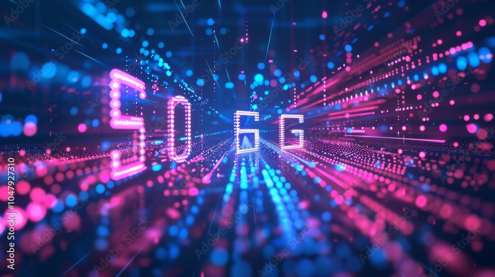Obraz premium 5G or 6G dot line mobile technology. Wireless data network and connection technology concept. high-speed, futuristic background. vector design.