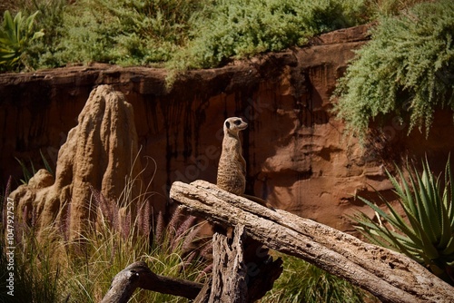 Tableau sur toile a little meerkat sitting on wood