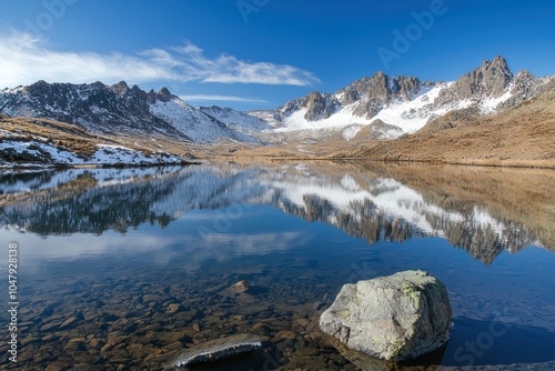 Serene Lake with Snow-Capped Mountains Reflection