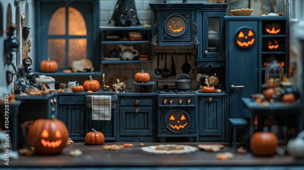 Obraz premium Charming Miniature Halloween Kitchen Setup