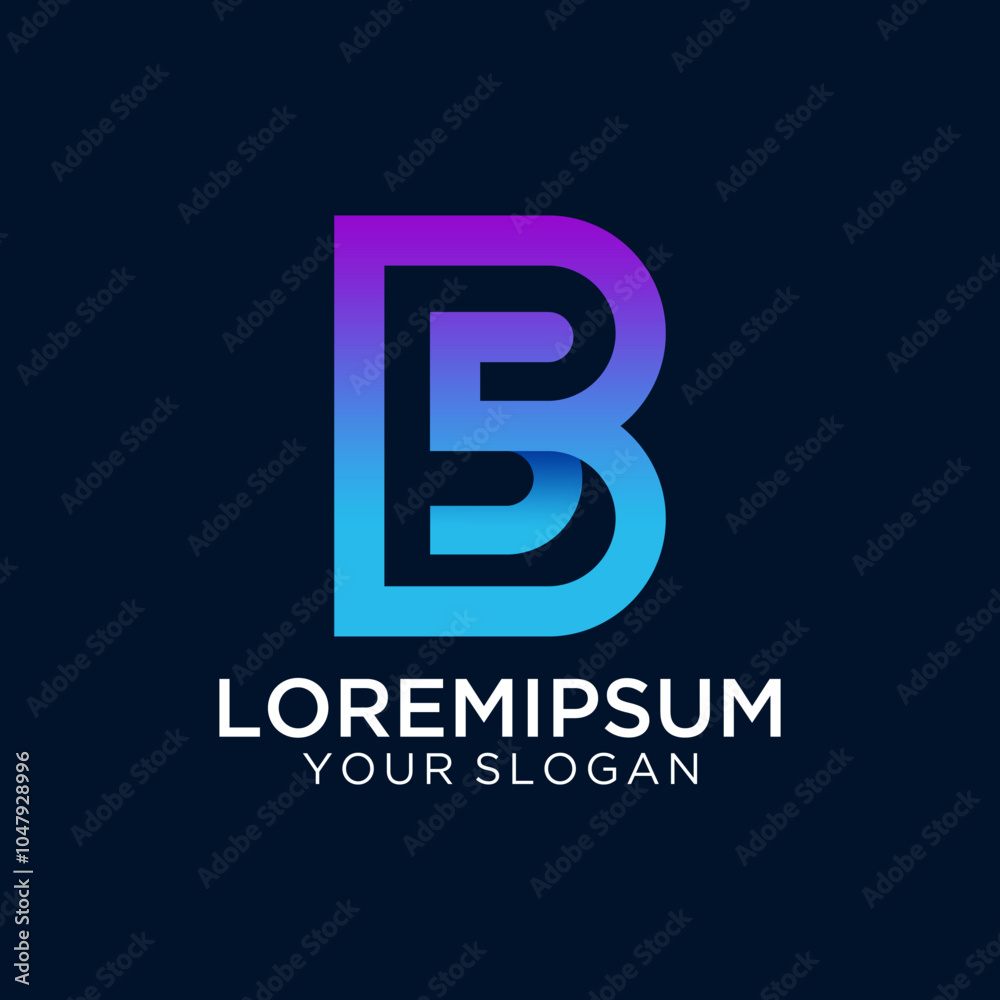 Gradient Line Art Letter B Tech Logo Gradient Line Art Letter B Tech Logo