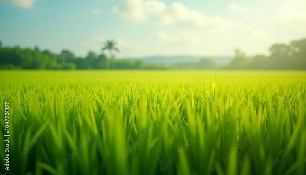 Vibrant field of lush green grass under a clear sky Vibrant field of lush green grass under a clear sky