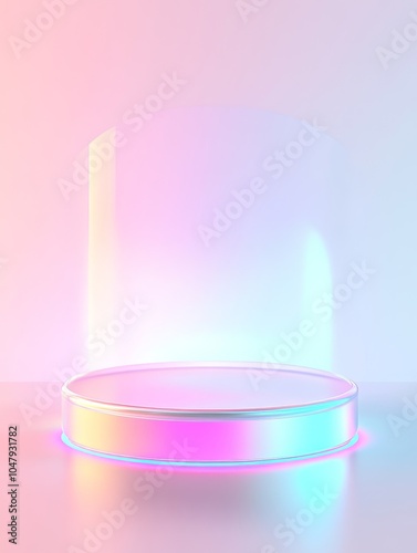 Illuminated display pod a modern showcase for products in a vibrant gradient background