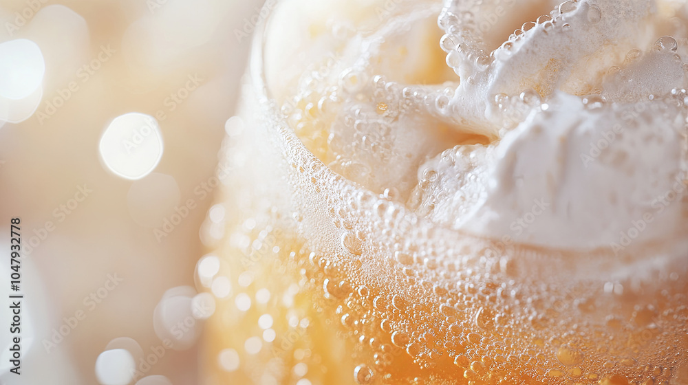 Refreshing closeup of fizzy iced cream soda with creamy foam and bubbles, evoking sense of summer joy and indulgence. Perfect for beverage lovers! Refreshing closeup of fizzy iced cream soda with creamy foam and bubbles, evoking sense of summer joy and indulgence. Perfect for beverage lovers!