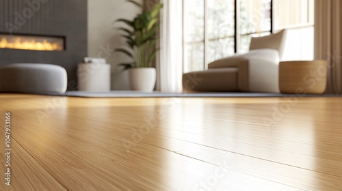 Closeup of Light Wood Floor in Modern Living Room