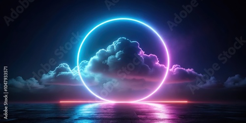 Wallpaper Mural A glowing neon halo encircles a majestic cloud formation, casting an ethereal light on the dark landscape below Torontodigital.ca