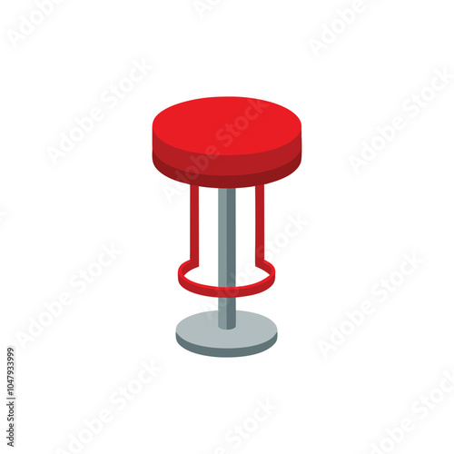  Bar stool red chair isolated flat vector illustration on white background.