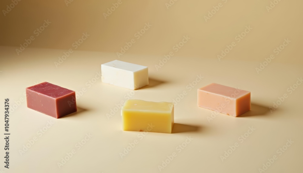 Fototapeta premium Vibrant soap cubes on a beige surface