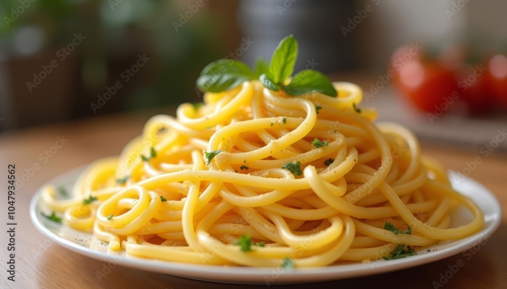 Deliciously twisted A plate of spaghetti with a sprinkle of basil Deliciously twisted A plate of spaghetti with a sprinkle of basil