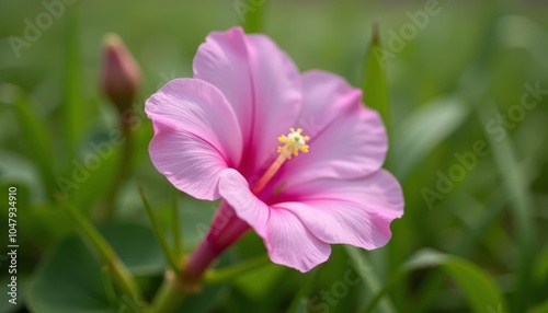  Pink flower blooming in a field of green