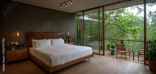 Luxurious Bedroom Retreat with Forest View, Modern Comfort and Natural Serenity - Interior Design Concept