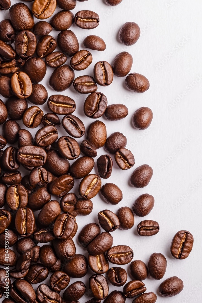 Rich Aroma Close-up Brown Coffee Beans on White Surface - Warm and Inviting Mood for Food Marketing Rich Aroma Close-up Brown Coffee Beans on White Surface - Warm and Inviting Mood for Food Marketing